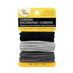 Black, Pewter and Charcoal Soft Leather Lace Cording By Bead Landing&trade;