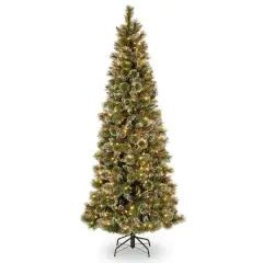 6.5ft. Pre-Lit Glittery Bristle Pine Slim Artificial Christmas Tree, Warm White Diamond Cap LED Lights