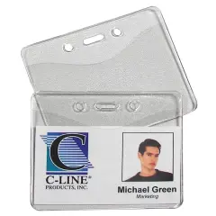 C-Line&reg; Horizontal Vinyl Heavy Duty ID Badge Holders, Box of 100