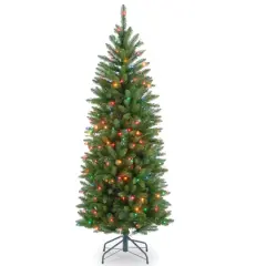 4.5 ft. Pre-lit Kingswood Fir Pencil Artificial Christmas Tree, Multicolor Lights