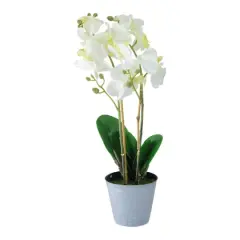 White & Sunny Yellow Artificial Blooming Orchid in Pot