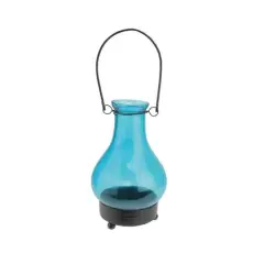 6.5" Transparent Blue India Glass Bottle Tea Light Candle Lantern