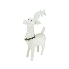 28.5" Lighted White Plush Glittered Reindeer Christmas Yard Art
