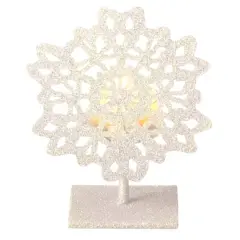 5" Silent Luxury Glitter Drenched Snowflake Tea Light Candle Holder