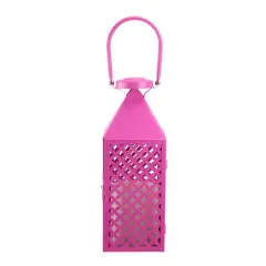 13.5" Fancy Fair Pink Diamond Pillar Candle Lantern