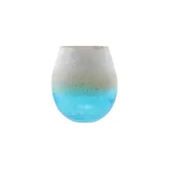 8" Crackled & Frosted Glass Vase, Azure Blue & Brown