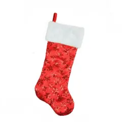 20.5" Sequin Snowflake Stocking with White Faux Fur Cuff, Red