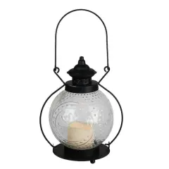 Molded Glass Lantern with LED Pillar Timer Candle