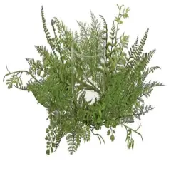 Mixed Green Artificial Fern Hurricane Glass Candle Holder