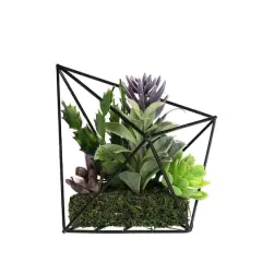 6.75" Green Artificial Succulent Arrangement in Diamond Metal Frame