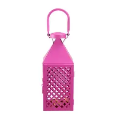 10" Fancy Fair Magenta Diamond Pillar Candle Lantern