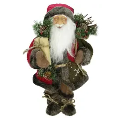 16" Country Rustic Standing Santa Claus with Knitted Snowflake Jacket