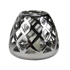 7" Beach Day Diamond Cut-Out Candle Holder, Silver