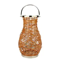 Decorative Woven Iron Pillar Candle Lantern Orange