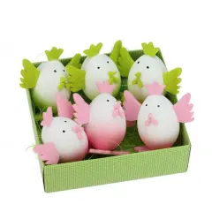 Set of 6 Pink and Green Easter Egg Chicken Decorations
