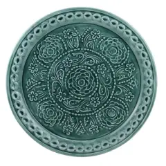 16.5" L'Eau de Fleur Dark Blue Embossed Rose Decorative Floral Platter