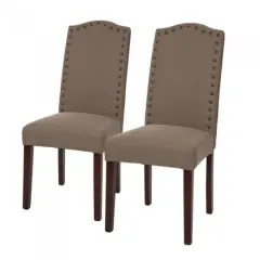 Glitzhome&reg; Tan Upholstered Dining Chairs with Studded Decoration, Set of 2