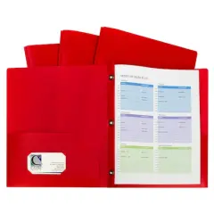 C-Line&reg; Two-Pocket Heavyweight Poly Portfolio Folder with Prongs, Pack of 10 Candy Red