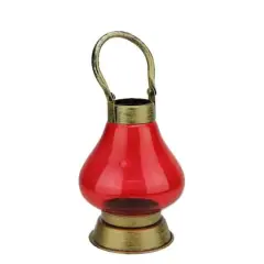 8" Decorative Indian Inspired Transparent Red Glass Tea Light Holder