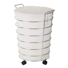 Honey Can Do 25" Chrome & White Rolling Hamper