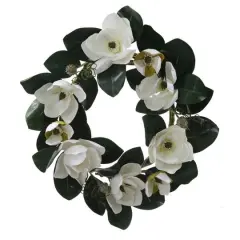 26" White Magnolia Flower Silk Wreath