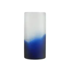 10.5" Frosted Cylindrical Glass Vase, Zaffre Blue & White Smoke