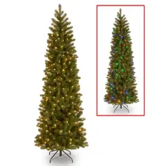 7.5 ft. Pre-lit Feel Real&reg; Hinged Downswept Douglas Fir Slim Artificial Christmas Tree, Dual LED Lights