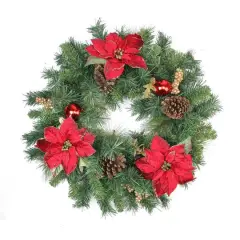 24" Poinsettias & Pinecones Artificial Wreath
