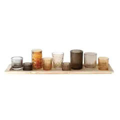 Hello Honey&reg; Glass Votive Candle Holders & Wood Tray Set Brown