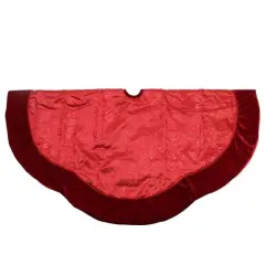 48" Red Glittered Swirl & Velveteen Trim Tree Skirt