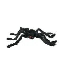 24" Black Fuzzy Spooky Spider with Red Eyes Halloween Table Top Decoration