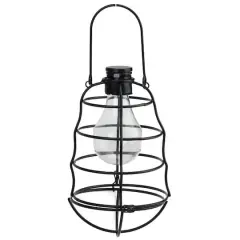 7.75" Black Rippled Solar Powered LED Patio Lantern