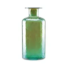 12.5" Lustrous Diamond Patterned Glass Vase, Forest Green