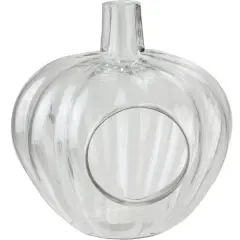 10.5" Transparent Glass Pumpkin Shaped Decorative Pillar Candle Holder