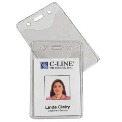 C-Line&reg; Vertical Vinyl Heavy Duty ID Badge Holders, Box of 100
