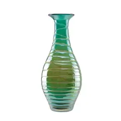 15.5" Teal Blue Glass Vase with Caramel Swirls