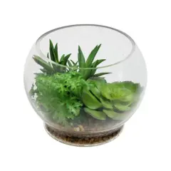 4.75" Green Artificial Succulent Arrangement in Terrarium