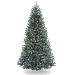 7.5 ft. Pre-lit Hinged North Valley Spruce Blue Medium Artificial Christmas Tree, Multicolor Lights