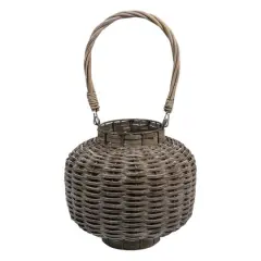 17.5" Weathered Gray Woven Wood Pillar Candle Lantern