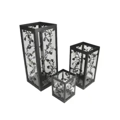 Black French Country Garden Floral Candle Holder Lantern Set, 4.5"-12"