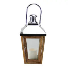 24.75" Beach Day Stainless Steel & Sheesham Wood Lantern
