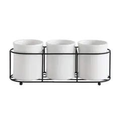 Hello Honey&reg; 11.5" White Ceramic Containers In Metal Holder