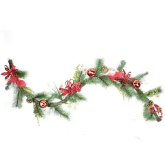 Red Ball Ornaments Grapevine & Pine Artificial Garland, Unlit