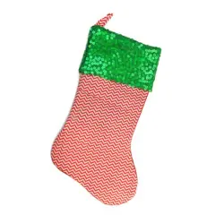 19" Chevron & Sequin Cuff Christmas Stocking, Red