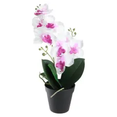 White & Pink Artificial Flowering Potted Tropical Orchid