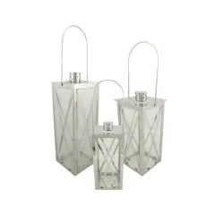Silver Cottage Style Candle Holder Lantern Set, 8"-18"