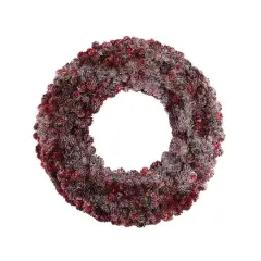 18" Wine Burgundy Glitter Pine Cone Artificial Christmas Wreath, Unlit