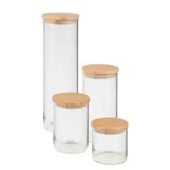 Honey Can Do Bamboo & Glass Jar Storage Set, 4 Pieces