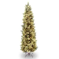 9 ft. Pre-Lit Carolina Pine Slim Artificial Christmas Tree with Flocked Pine Cones, Clear Lights