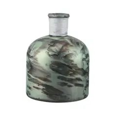 10" Botanic Beauty Verdigris Glass Vase with White Raffia Band, Soft Green